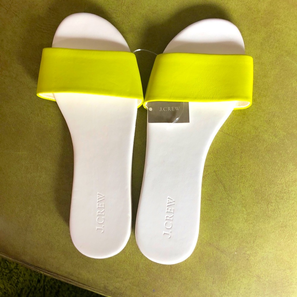 NWT, J. Crew highlighter yellow beach slides
